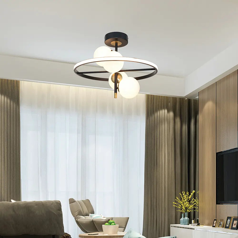 InLight Κρεμαστό φωτιστικό LED 20W 3000K και 4XG9 σε μαύρο και χρυσαφί χρώμα D:50cm (6063)