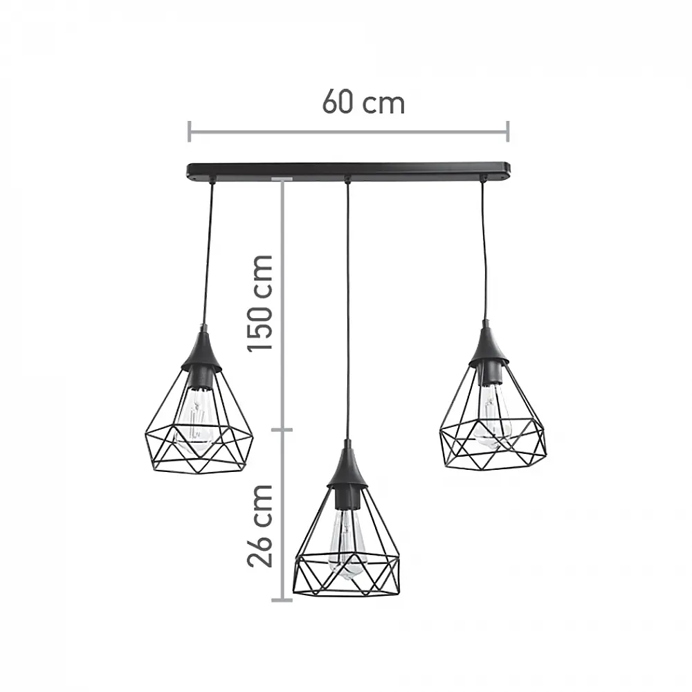 InLight Κρεμαστό φωτιστικό από μαύρο μέταλλο 3XE27 D:60cm (4024-3-BL-RAIL)