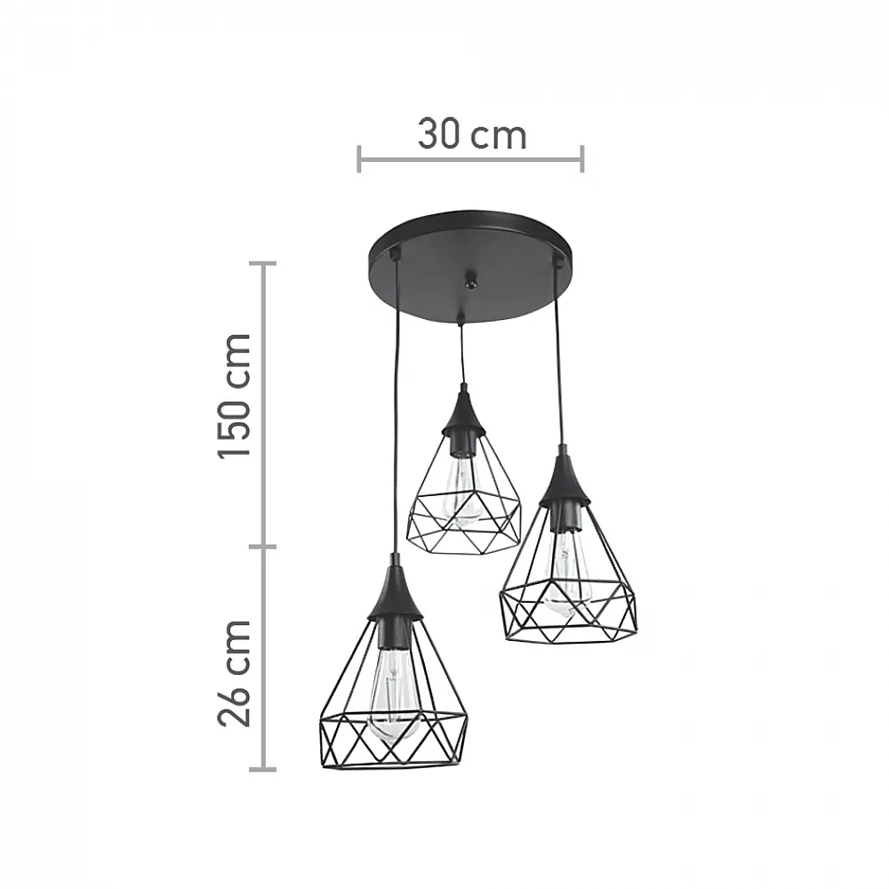 InLight Κρεμαστό φωτιστικό από μαύρο μέταλλο 3XE27 D: 30cm (4024-3-BL-ROSETTE) InLight Κρεμαστό φωτιστικό από μαύρο μέταλλο 3XE27 D: 30cm (4024-3-BL-ROSETTE)