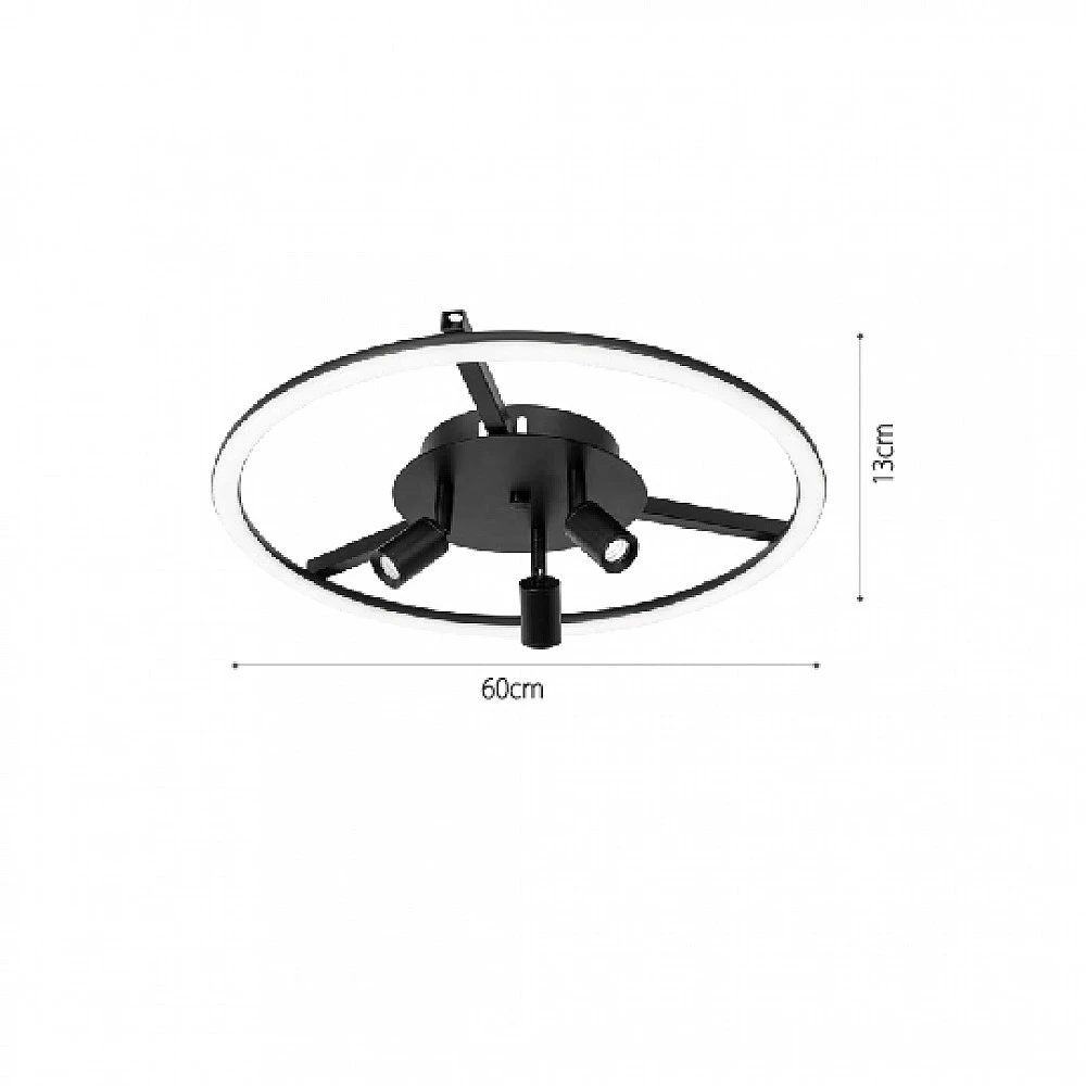 InLight Πλαφονέρα Οροφής LED 48W 3000K σε μαύρο χρώμα D:60cm (6086-BL)