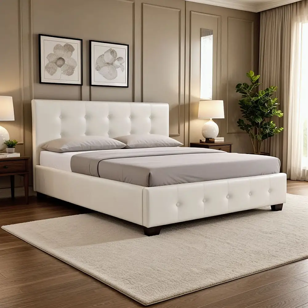 Κρεβάτι Roi pakoworld 160x200 PU λευκό ματ + αποθηκευτικό χώρο