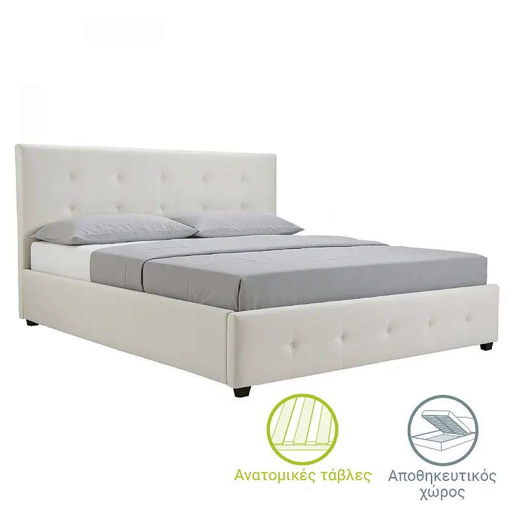 Κρεβάτι Roi pakoworld 160x200 PU λευκό ματ + αποθηκευτικό χώρο
