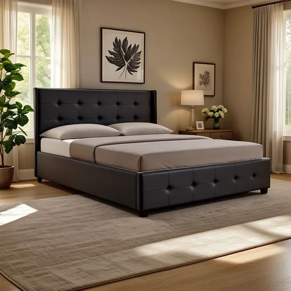 Κρεβάτι Roi pakoworld 160x200 PU μαύρο ματ + αποθηκευτικό χώρο