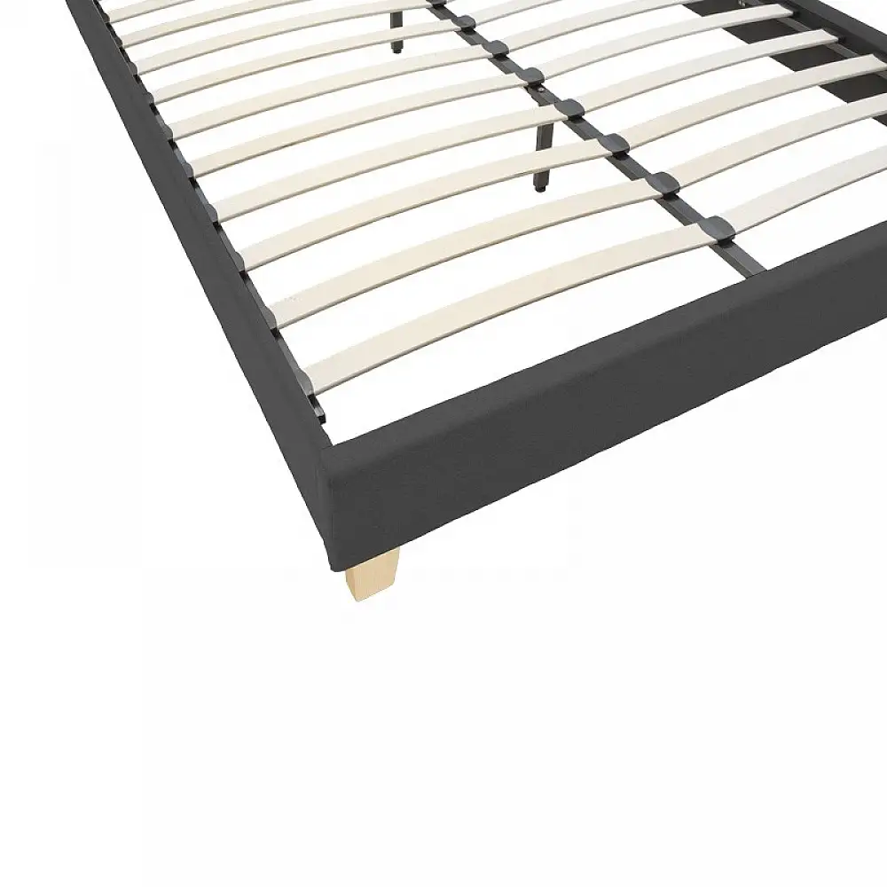 Κρεβάτι Mago pakoworld ύφασμα σε ανθρακί απόχρωση με φυσικό ξύλινο πόδι 140x200εκ