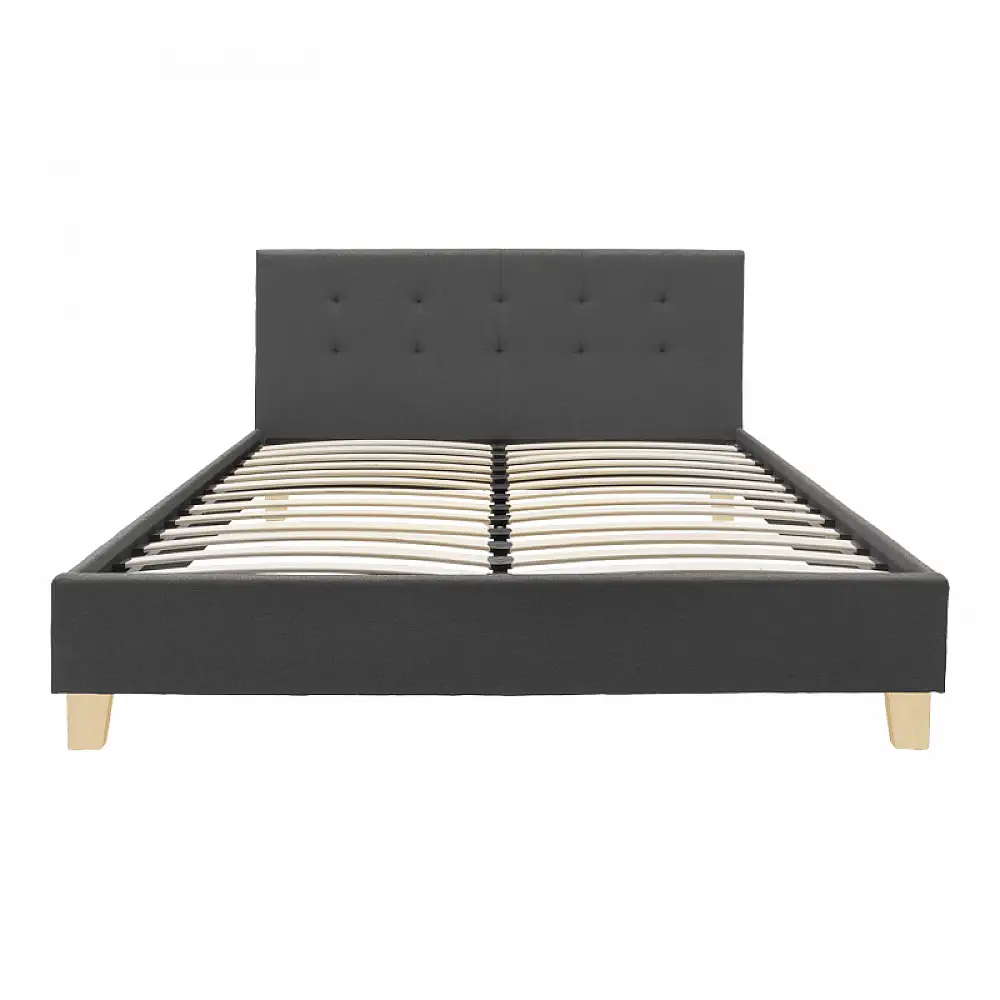 Κρεβάτι Mago pakoworld ύφασμα σε ανθρακί απόχρωση με ξύλινο πόδι 160x200εκ