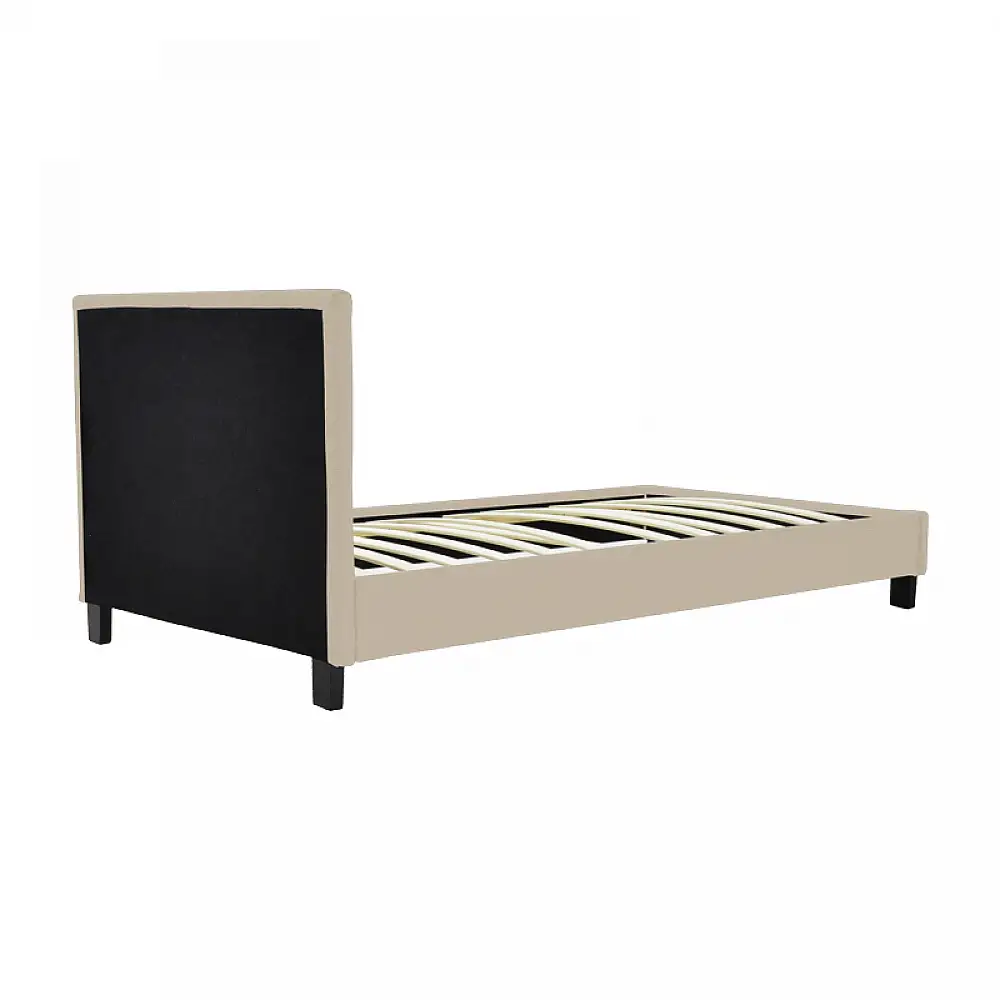 Κρεβάτι Nevil pakoworld ύφασμα εκρού με ξύλινο μαύρο πόδι 90x190εκ