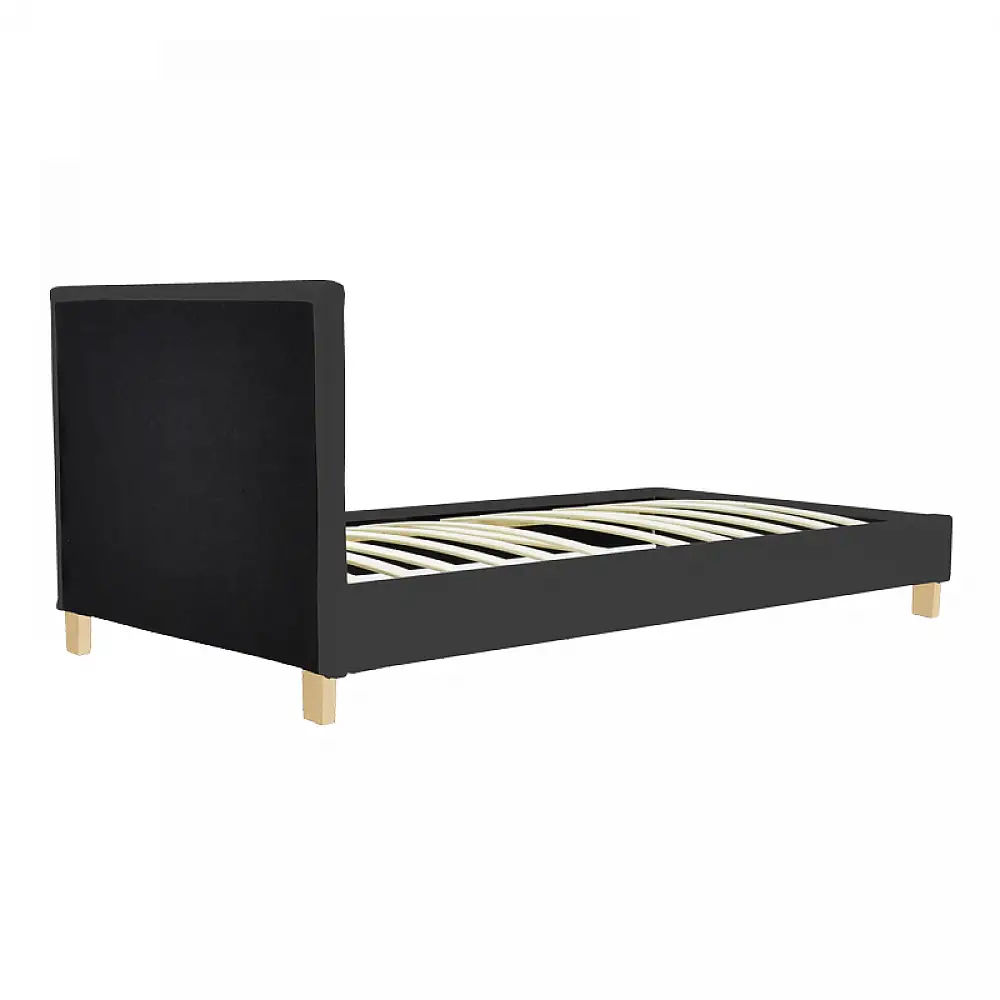 Κρεβάτι Nevil pakoworld ύφασμα ανθρακί με ξύλινο πόδι σε φυσική απόχρωση 90x190εκ