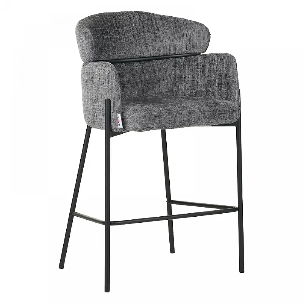 Σκαμπό μπαρ Tolerse Inart ανοιχτό γκρι ύφασμα-πόδι μαύρο μέταλλο | 2 τμχ