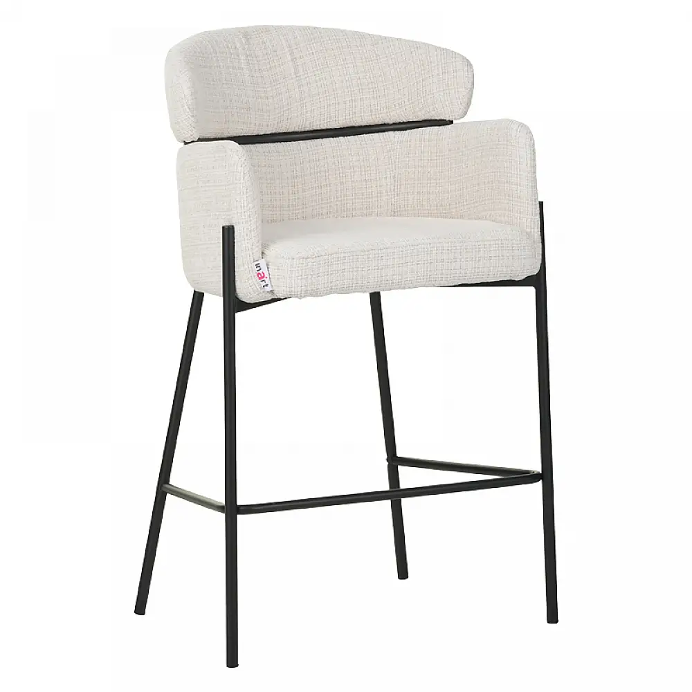 Σκαμπό μπαρ Tolerse Inart μπεζ ύφασμα-πόδι μαύρο μέταλλο | 2 τμχ