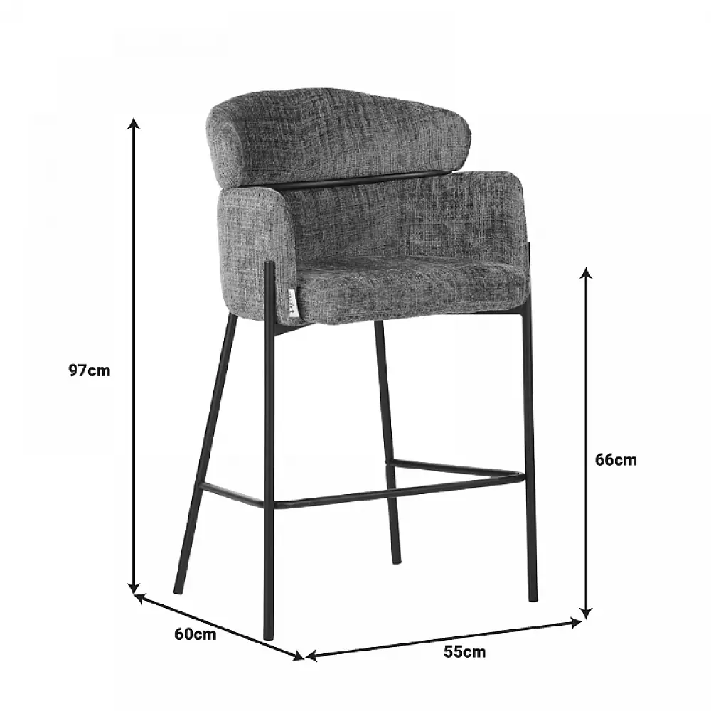 Σκαμπό μπαρ Tolerse Inart μπεζ ύφασμα-πόδι μαύρο μέταλλο | 2 τμχ