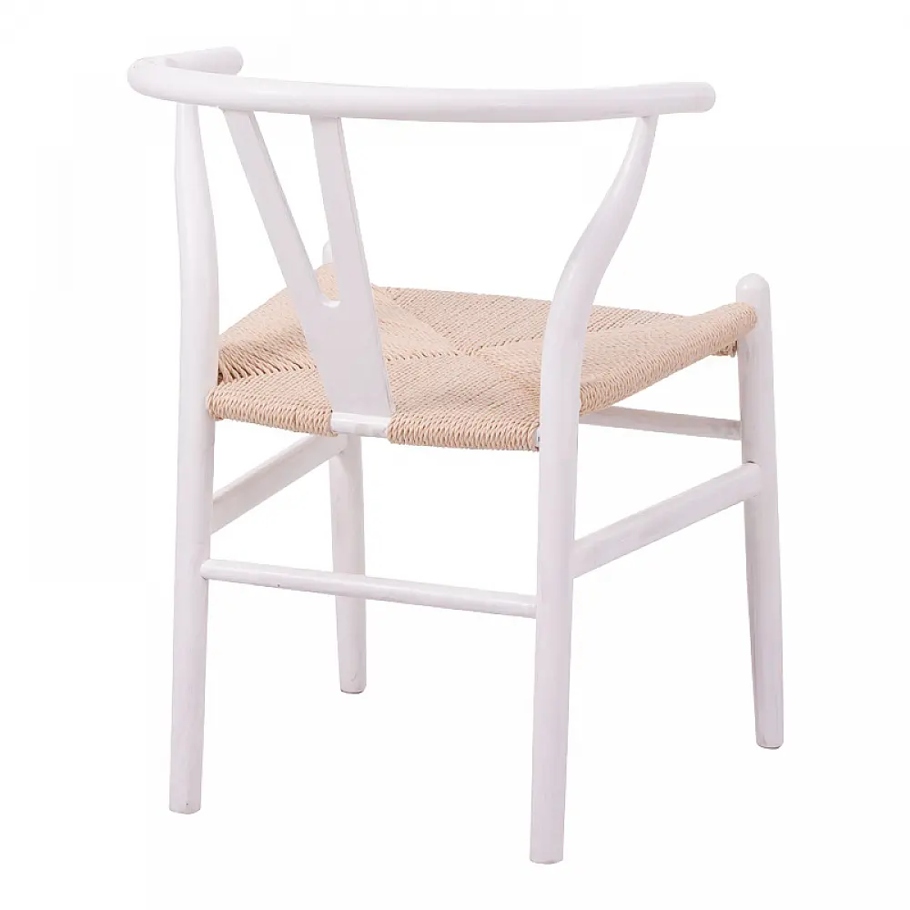 Καρέκλα Wishbone pakoworld rubberwood-σχοινί σε λευκή απόχρωση 53.5x57x74εκ
