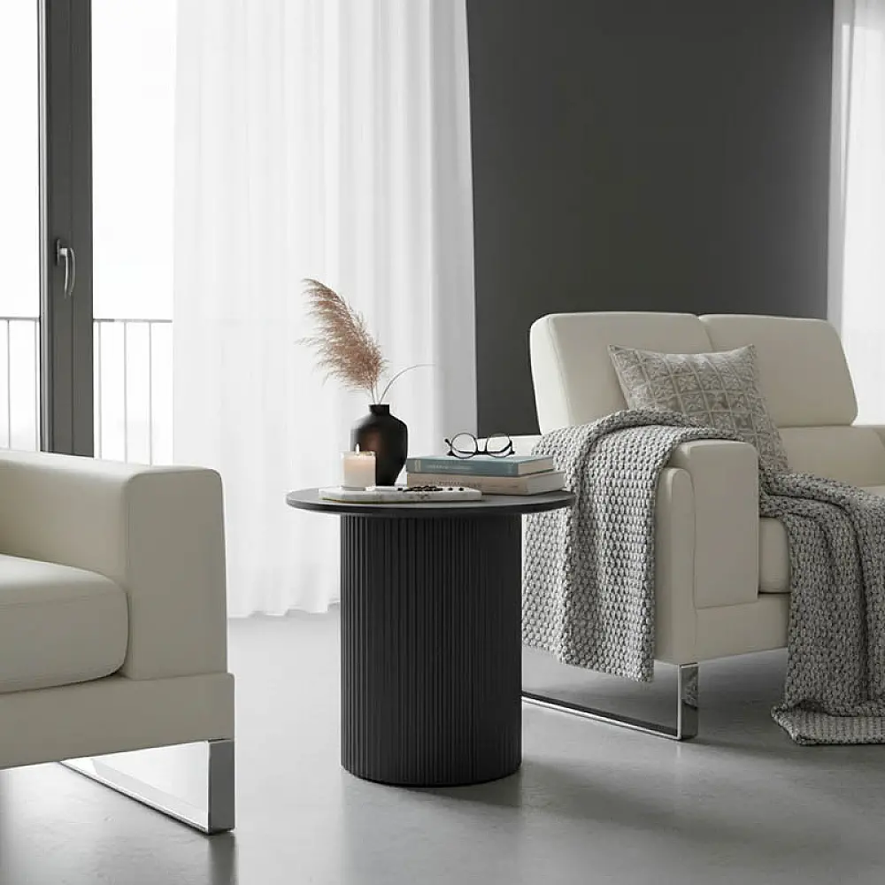 Βοηθητικό τραπέζι Dovel pakoworld mdf σε μαύρη απόχρωση Φ50x45εκ