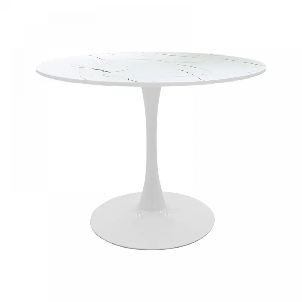 Tραπέζι Balou pakoworld mdf σε λευκή απόχρωση με όψη μαρμάρου Φ80x73εκ