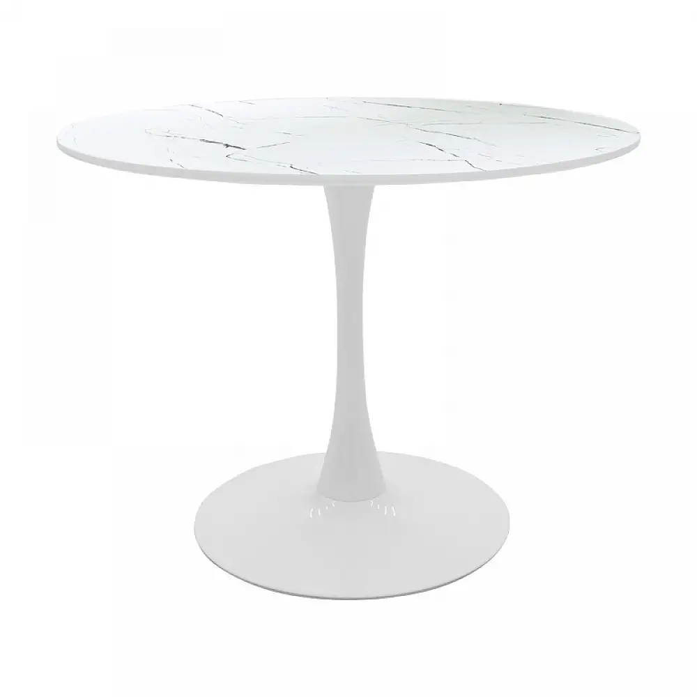 Tραπέζι Balou pakoworld mdf σε λευκή απόχρωση με όψη μαρμάρου Φ100x73εκ