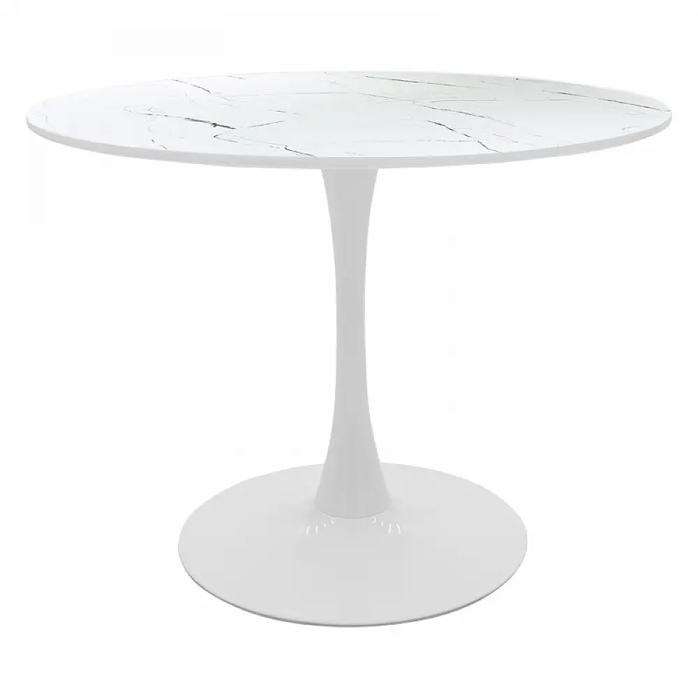 Tραπέζι Balou pakoworld mdf σε λευκή απόχρωση με όψη μαρμάρου Φ120x73εκ