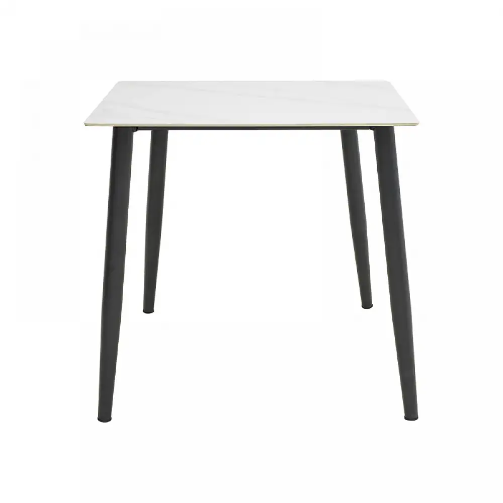 Τραπέζι Gustas pakoworld λευκό μαρμάρου sintered stone-μαύρο μέταλλο 80x80x76εκ