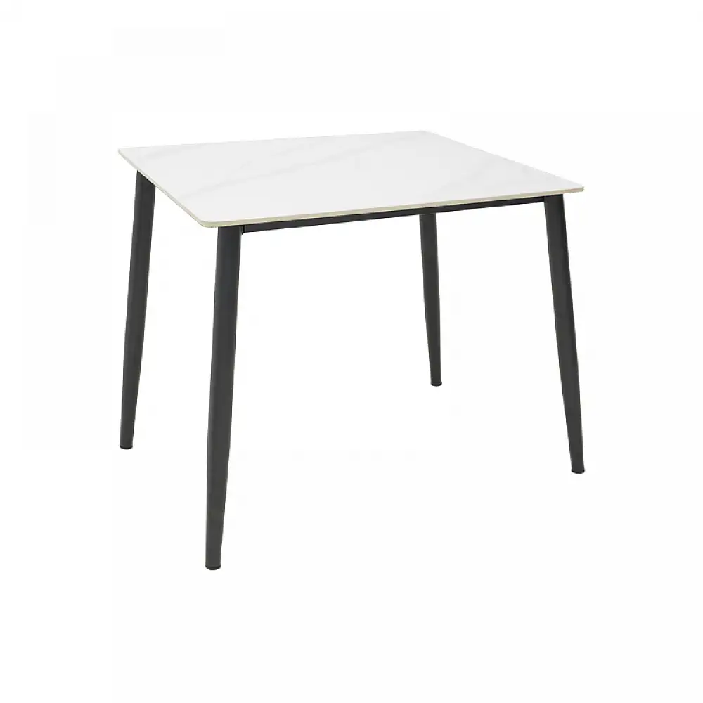 Τραπέζι Gustas pakoworld λευκό μαρμάρου sintered stone-μαύρο μέταλλο 80x80x76εκ