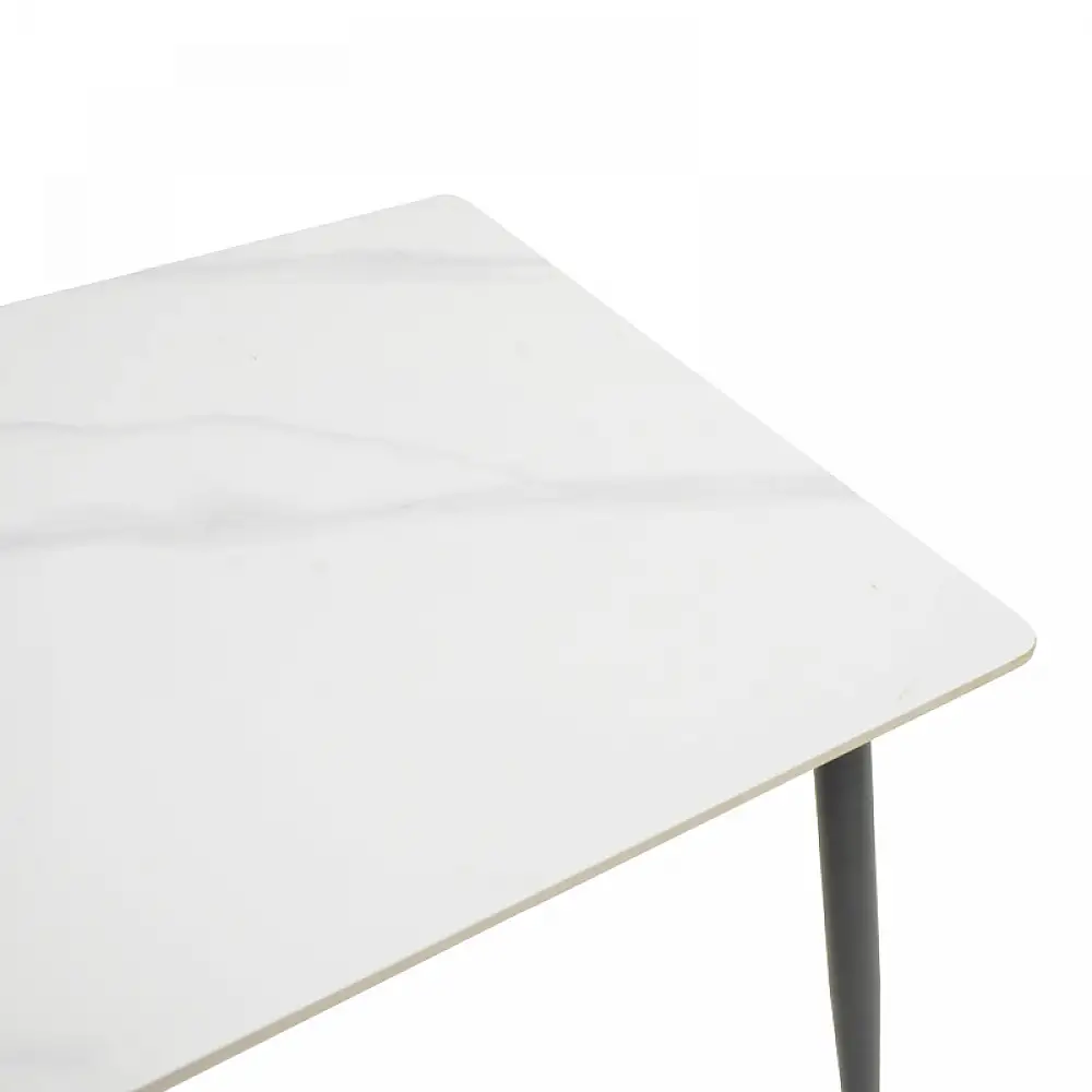 Τραπέζι Gustas pakoworld λευκό μαρμάρου sintered stone-μαύρο μέταλλο 80x80x76εκ