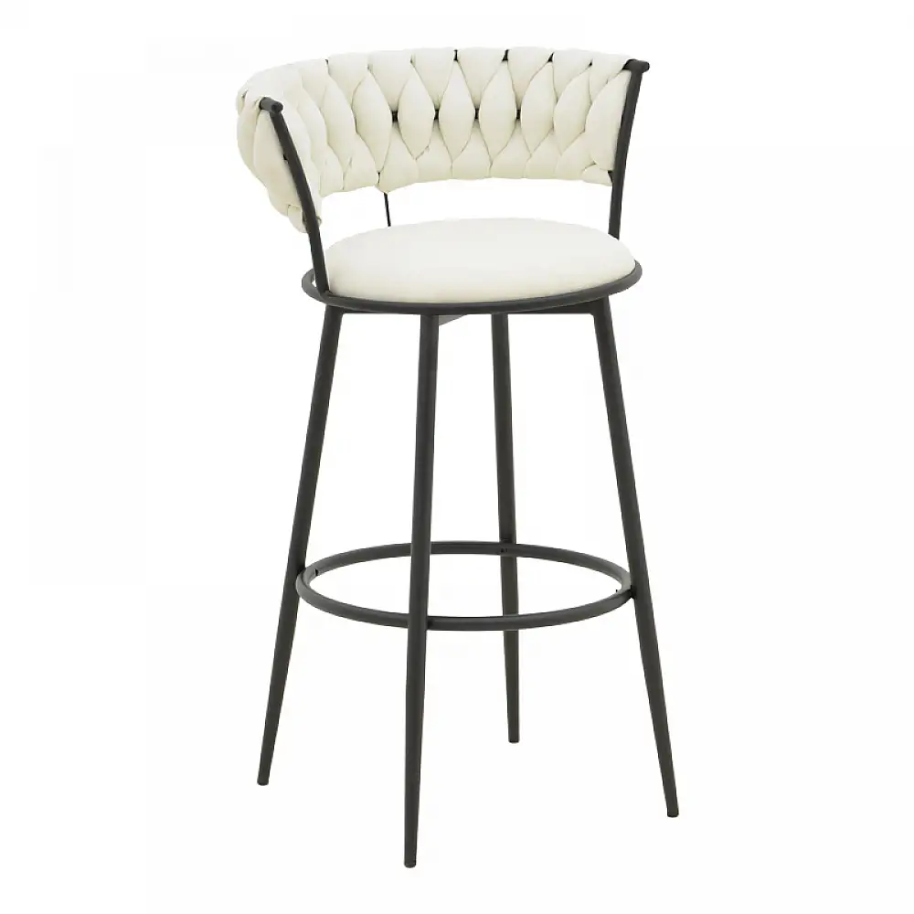 Σκαμπό μπαρ Alkia I pakoworld ύφασμα σε εκρού απόχρωση- πόδι μαύρο μέταλλο 50x56x95εκ | 2 τμχ