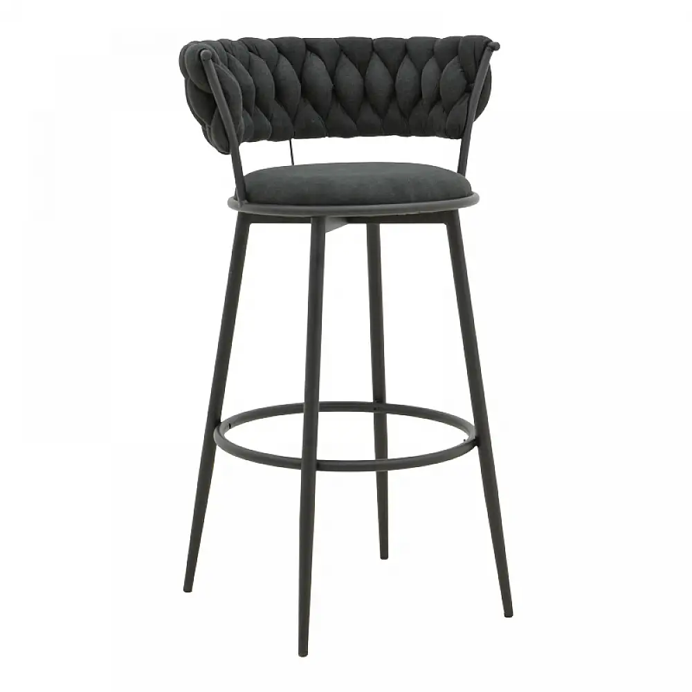 Σκαμπό μπαρ Alkia I pakoworld ύφασμα σε μαύρη απόχρωση- πόδι μαύρο μέταλλο 50x56x95εκ | 2 τμχ