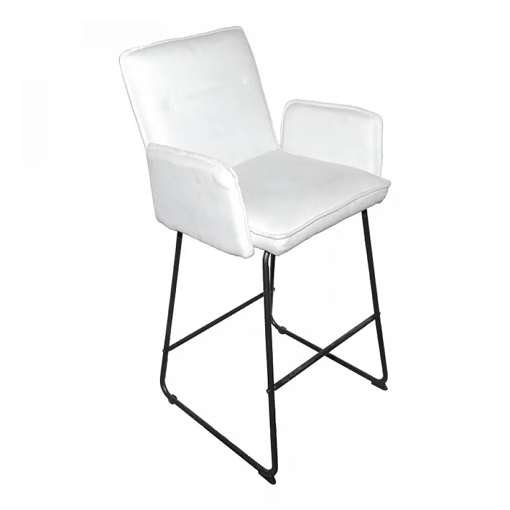 Σκαμπό μπαρ Essential pakoworld ύφασμα λευκό-πόδι μαύρο μεταλλικό 57x64.5x107εκ | 4 τμχ