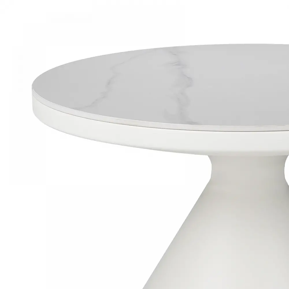 Τραπέζι σαλονιού Coozlin Inart sintered stone σε απόχρωση λευκό μαρμάρου με λευκό μέταλλο Φ70x40εκ