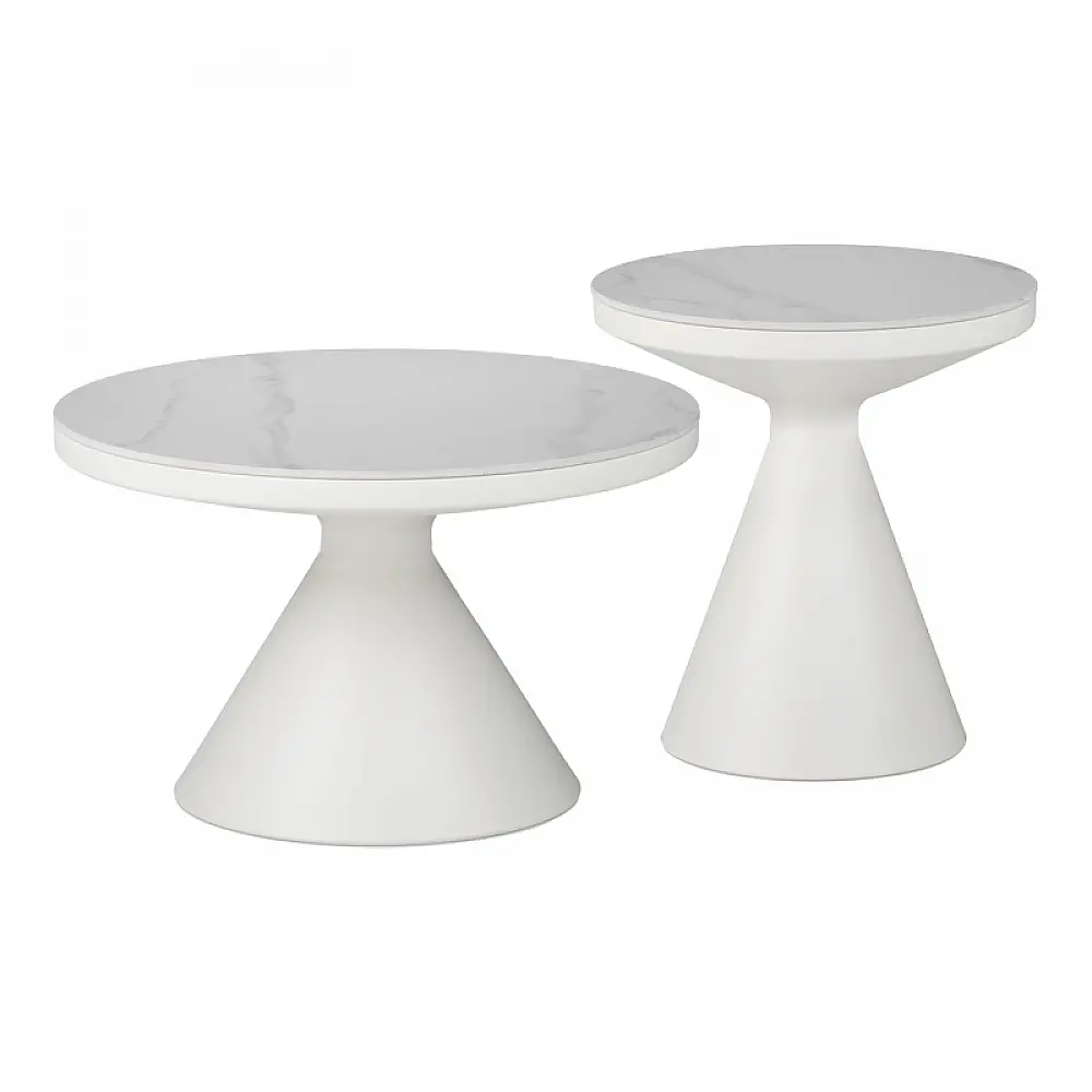 Βοηθητικά τραπέζια Coozlin Inart sintered stone σε απόχρωση λευκό μαρμάρου με λευκό μέταλλο