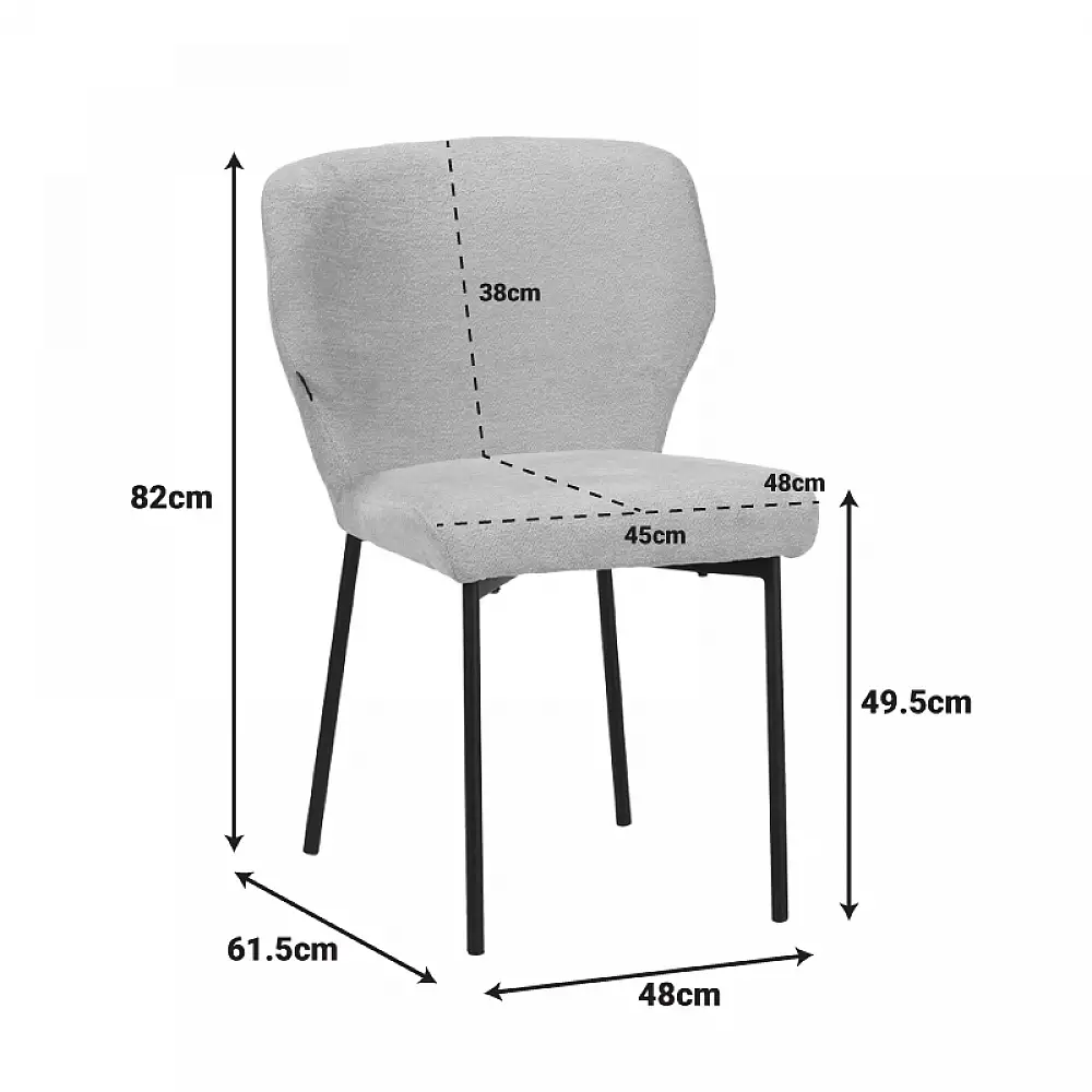 Καρέκλα Mavier pakoworld γκρι μπεζ ύφασμα με πόδια μαύρο μεταλλικό 48x61.5x82εκ | 2 τμχ