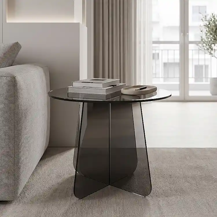 Τραπέζι βοηθητικό Cleary pakoworld tempered 8mm γυαλί ανθρακί Φ50x45εκ