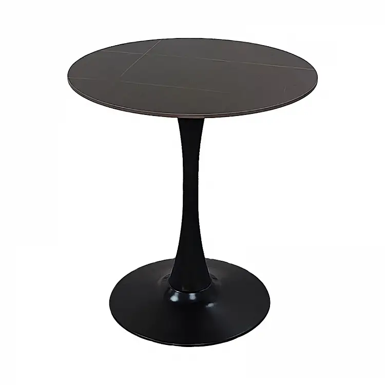 Tραπέζι Balou pakoworld sintered stone σε μαύρη απόχρωση με όψη μαρμάρου-βάση μαύρο μέταλλο Φ90x73εκ