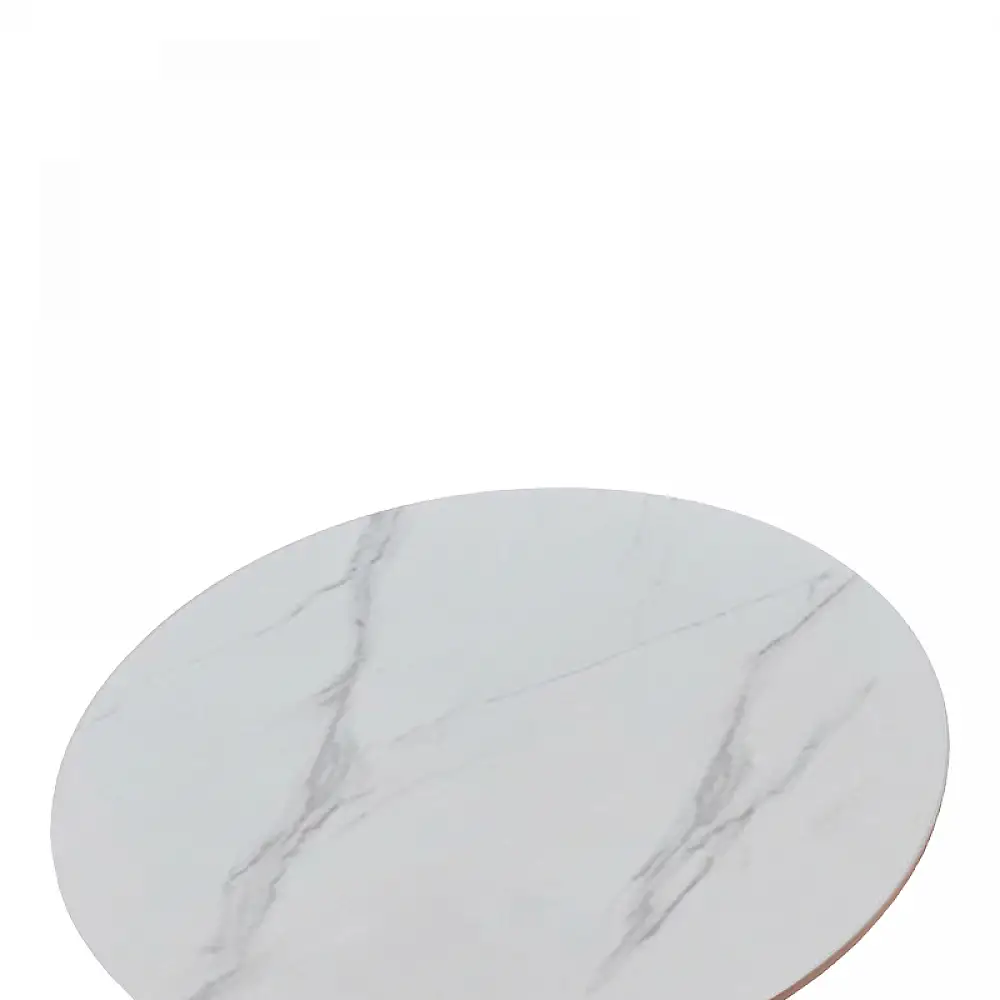 Tραπέζι Balou pakoworld sintered stone σε λευκή απόχρωση με όψη μαρμάρου-βάση λευκό μέταλλο Φ120x73εκ