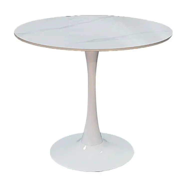 Tραπέζι Balou pakoworld sintered stone σε λευκή απόχρωση με όψη μαρμάρου-βάση λευκό μέταλλο Φ120x73εκ