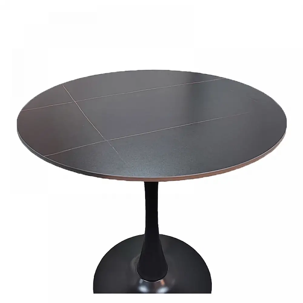 Tραπέζι Balou pakoworld sintered stone σε μαύρη απόχρωση με όψη μαρμάρου-βάση μαύρο μέταλλο Φ120x73εκ