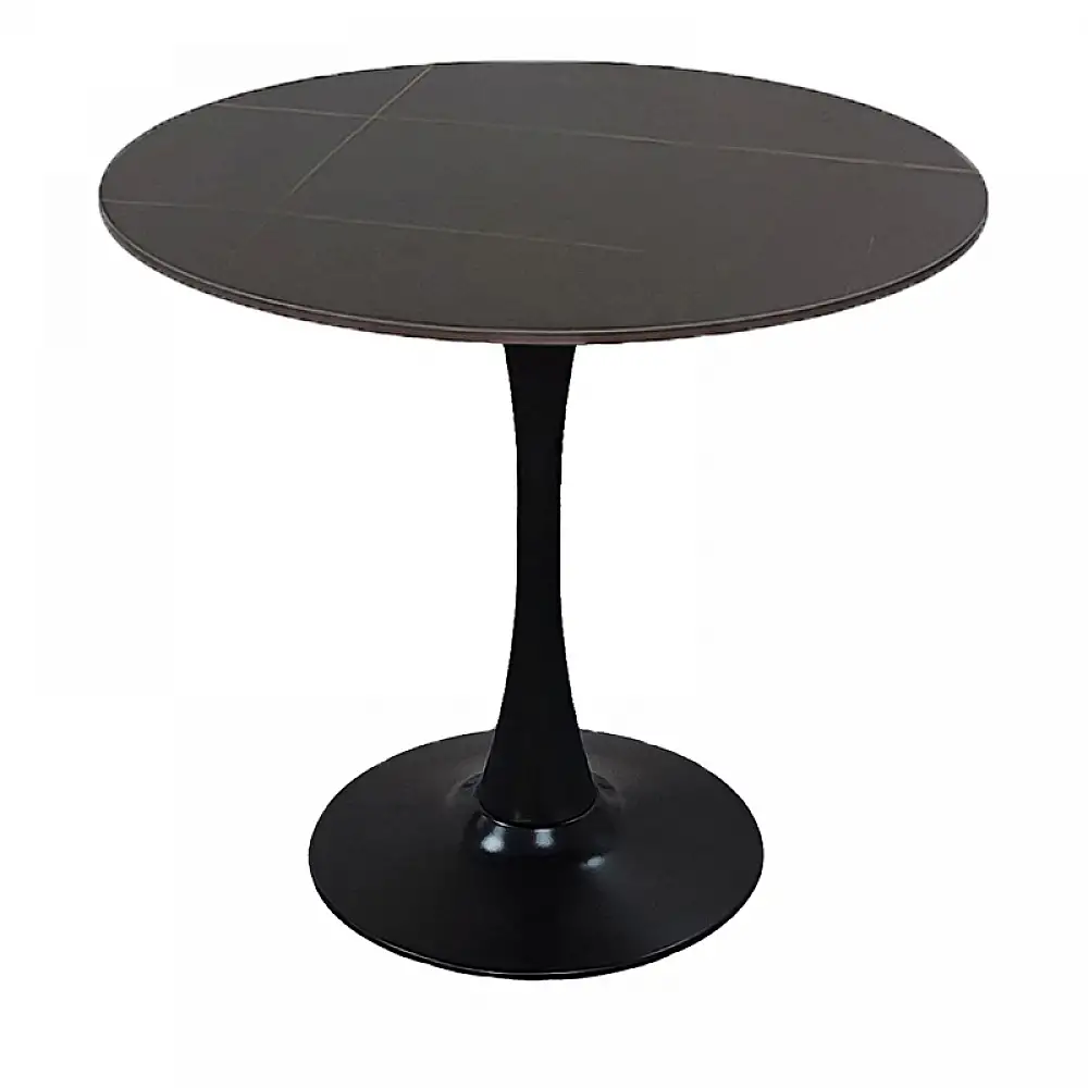 Tραπέζι Balou pakoworld sintered stone σε μαύρη απόχρωση με όψη μαρμάρου-βάση μαύρο μέταλλο Φ120x73εκ