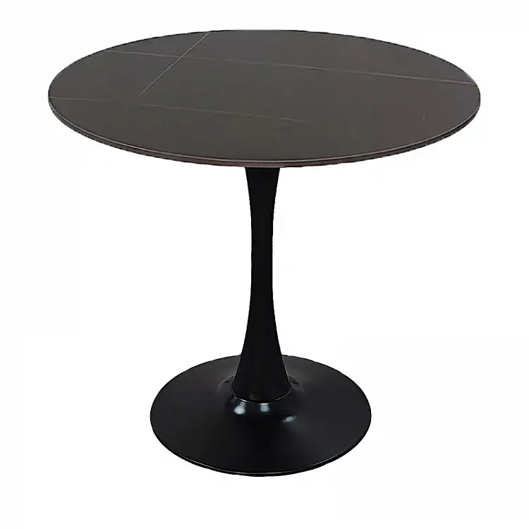 Tραπέζι Balou pakoworld sintered stone σε μαύρη απόχρωση με όψη μαρμάρου-βάση μαύρο μέταλλο Φ120x73εκ