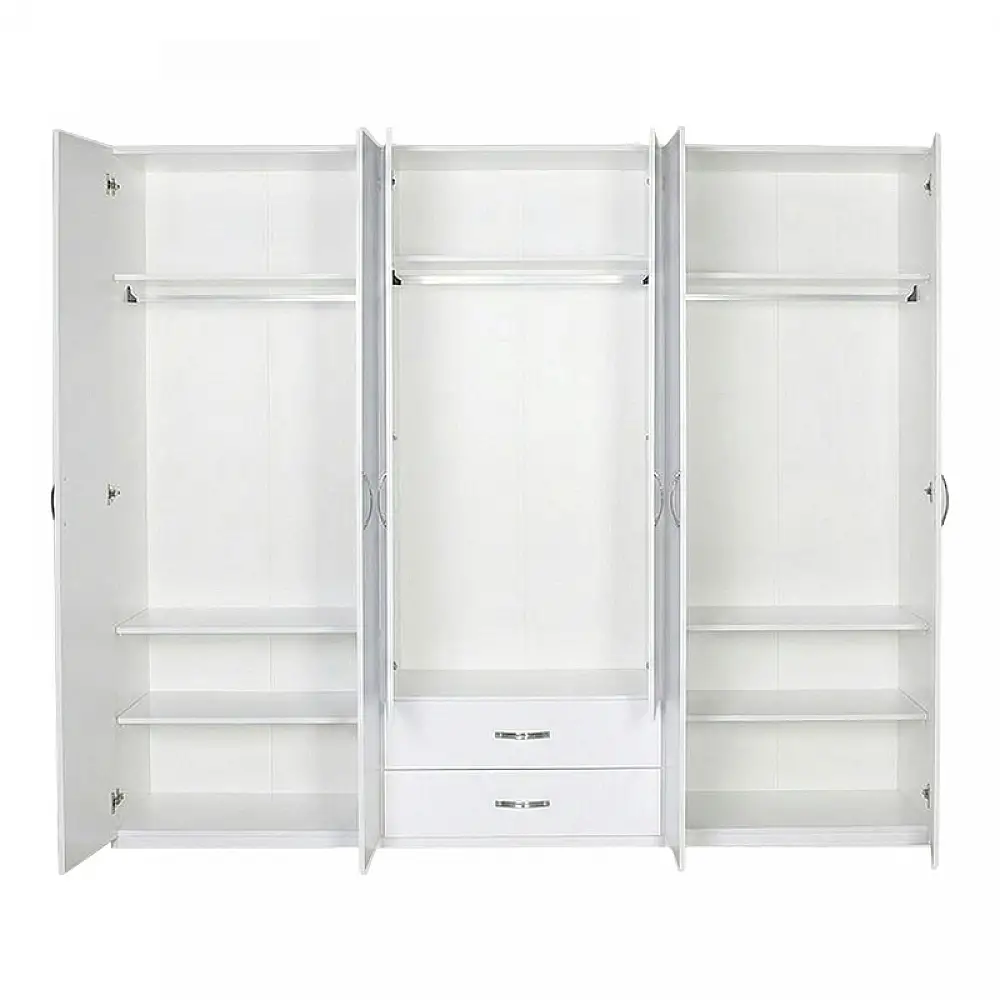 Ντουλάπα ρούχων Dormie pakoworld εξάφυλλη με συρτάρια σε λευκή απόχρωση 206x52x213εκ