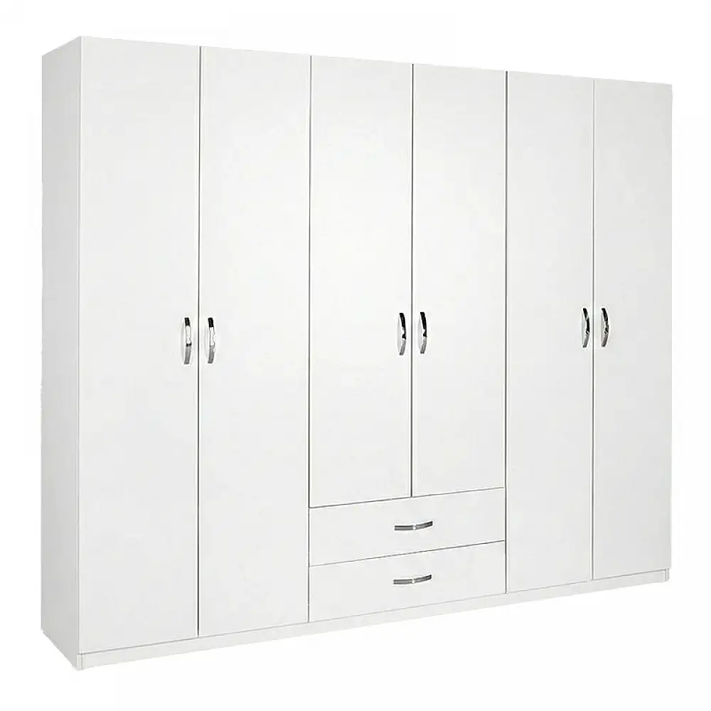Ντουλάπα ρούχων Dormie pakoworld εξάφυλλη με συρτάρια σε λευκή απόχρωση 206x52x213εκ