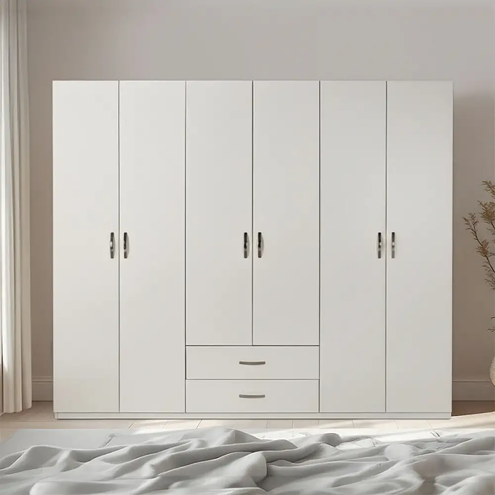Ντουλάπα ρούχων Dormie pakoworld εξάφυλλη με συρτάρια σε λευκή απόχρωση 206x52x213εκ