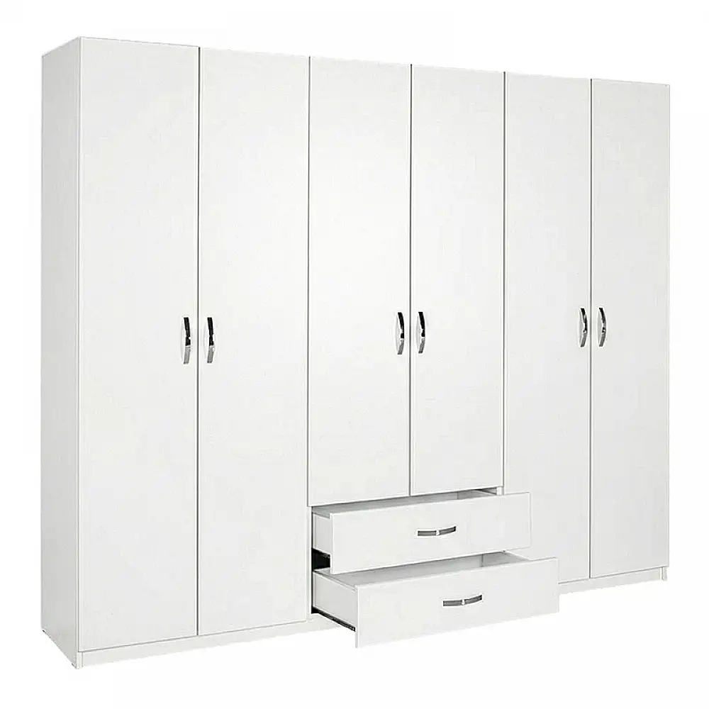 Ντουλάπα ρούχων Dormie pakoworld εξάφυλλη με συρτάρια σε λευκή απόχρωση 206x52x213εκ