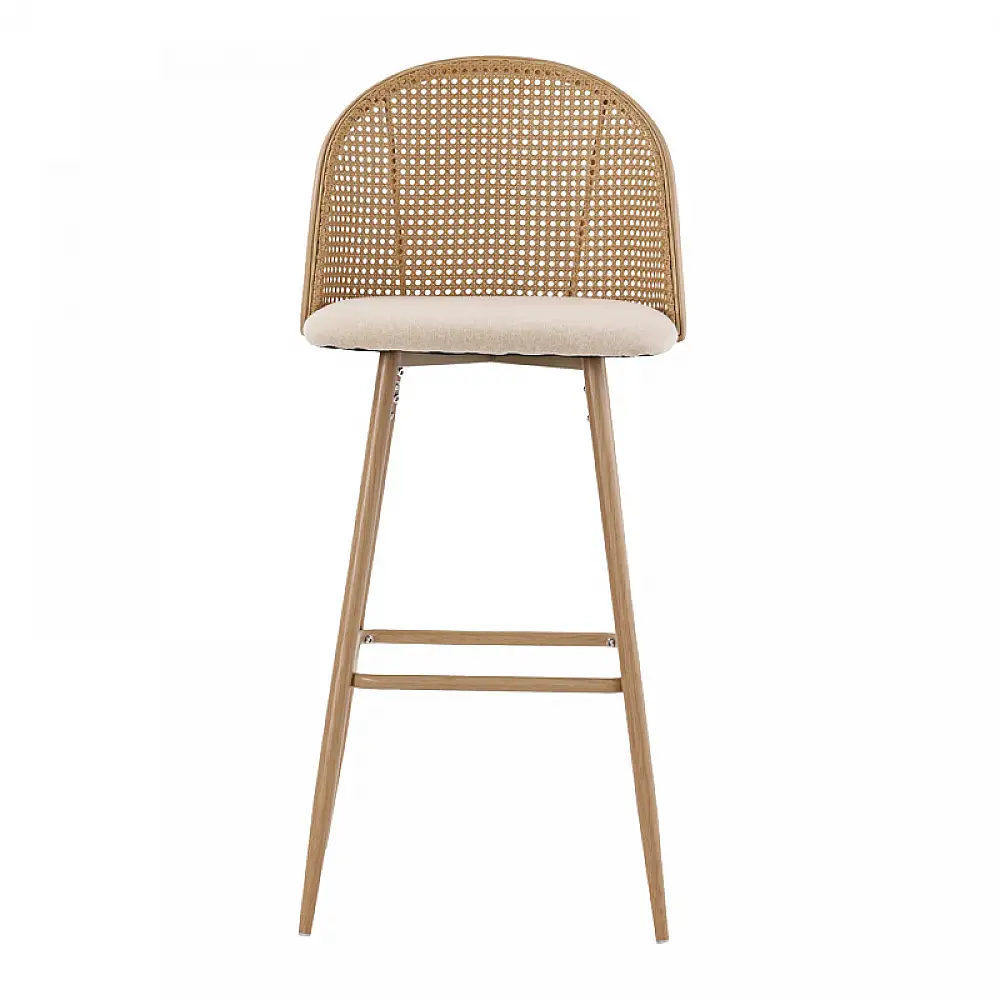 Σκαμπό μπαρ Kace pakoworld φυσικό pe rattan-φυσικό ύφασμα-φυσικό μέταλλο 43x55x102εκ | 2 τμχ