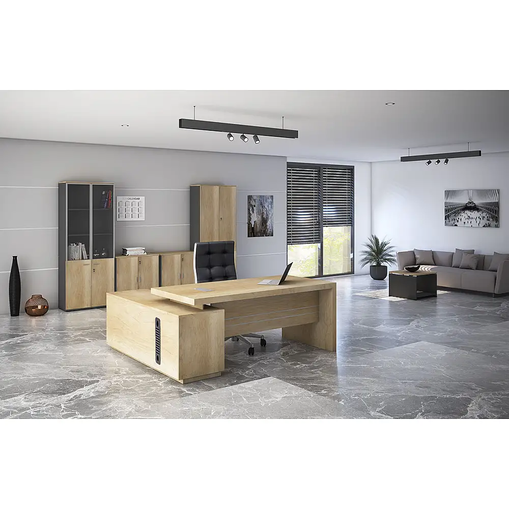 Γραφείο εργασίας αναστρέψιμο επαγγελματικό Amazon pakoworld σε φυσική απόχρωση 200x170x75εκ