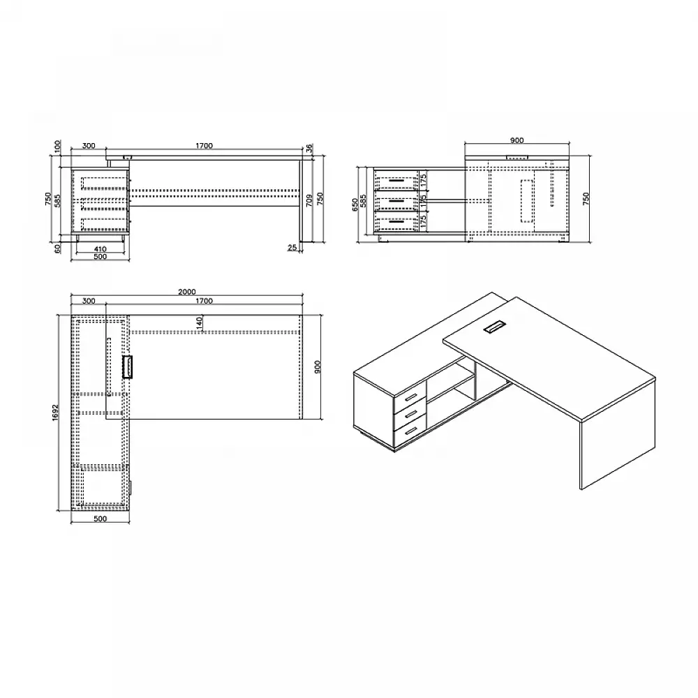 Γραφείο εργασίας αναστρέψιμο επαγγελματικό Amazon pakoworld σε φυσική απόχρωση 200x170x75εκ