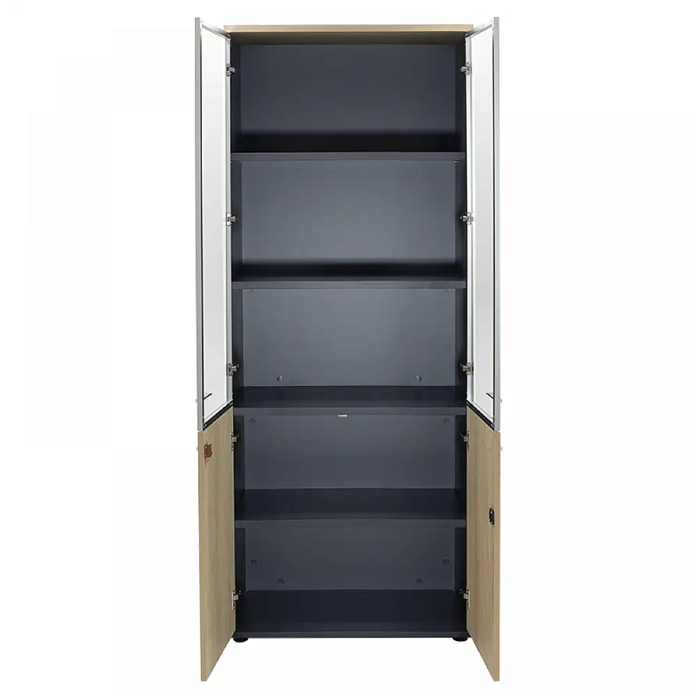 Ντουλάπα γραφείου με γυάλινες πόρτες Lotus pakoworld χρώμα φυσικό - ανθρακί 80x40x200εκ