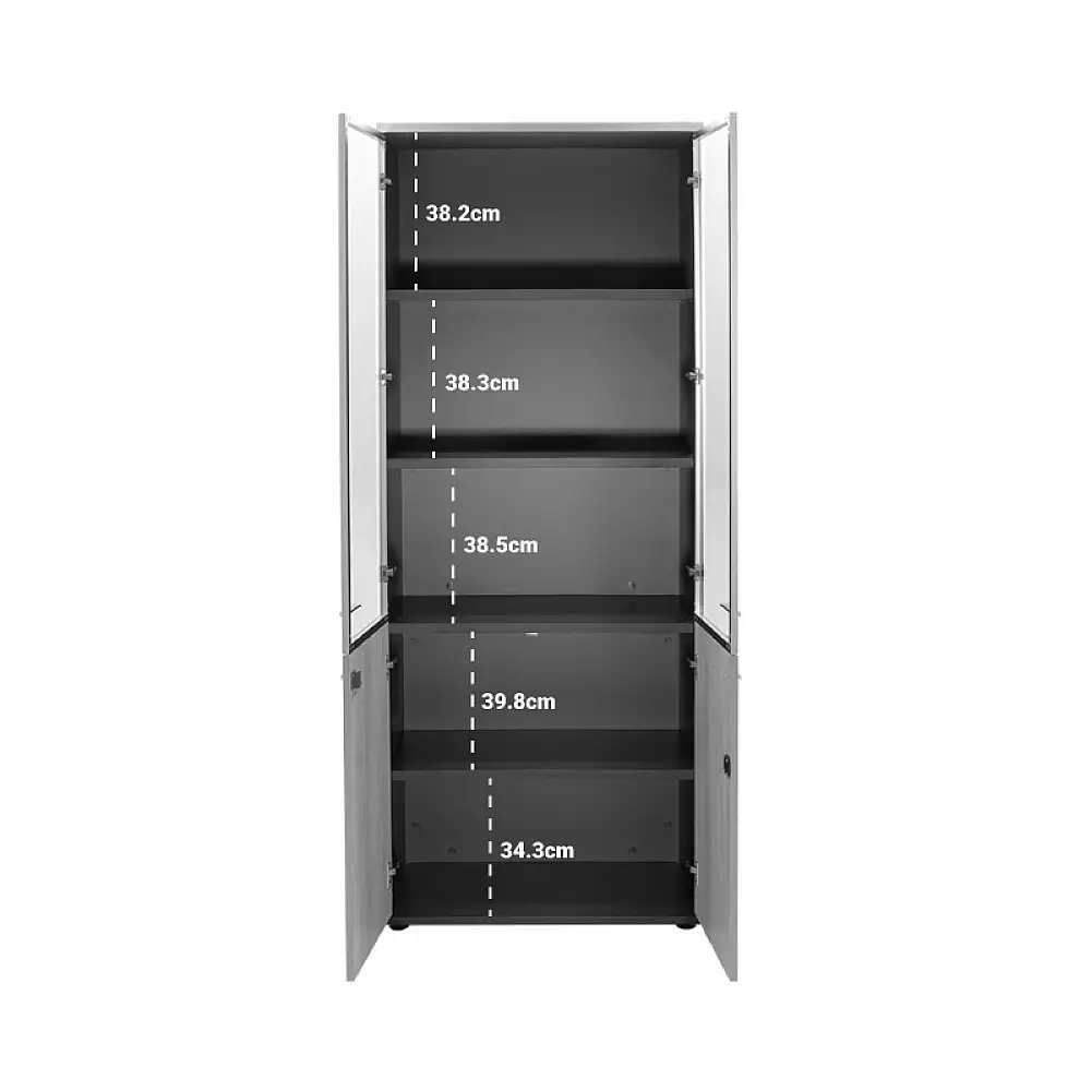 Ντουλάπα γραφείου με γυάλινες πόρτες Lotus pakoworld χρώμα φυσικό - ανθρακί 80x40x200εκ