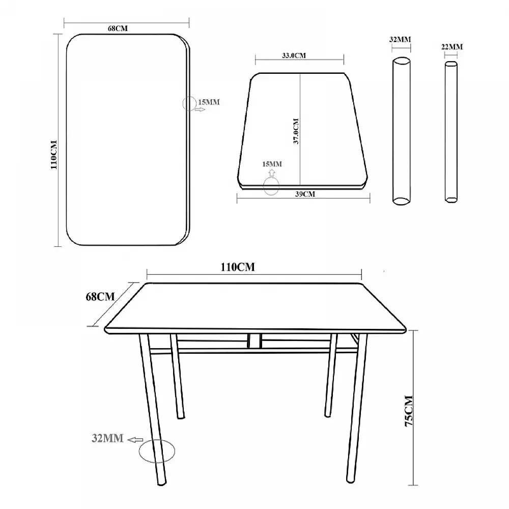 Τραπεζαρία Roza I pakoworld σετ 5τμχ mdf σε ανοιχτό καρυδί με πόδια μέταλλο μαύρα 110x68x75εκ