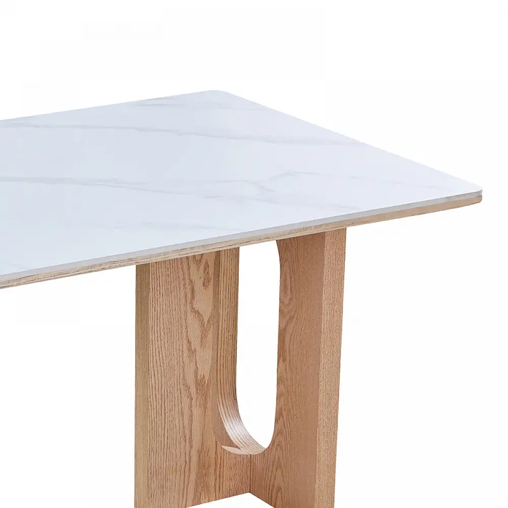 Τραπέζι Benqui pakoworld sintered stone-mdf σε λευκό μαρμάρου με βάση σε φυσική απόχρωση 160x90x75εκ