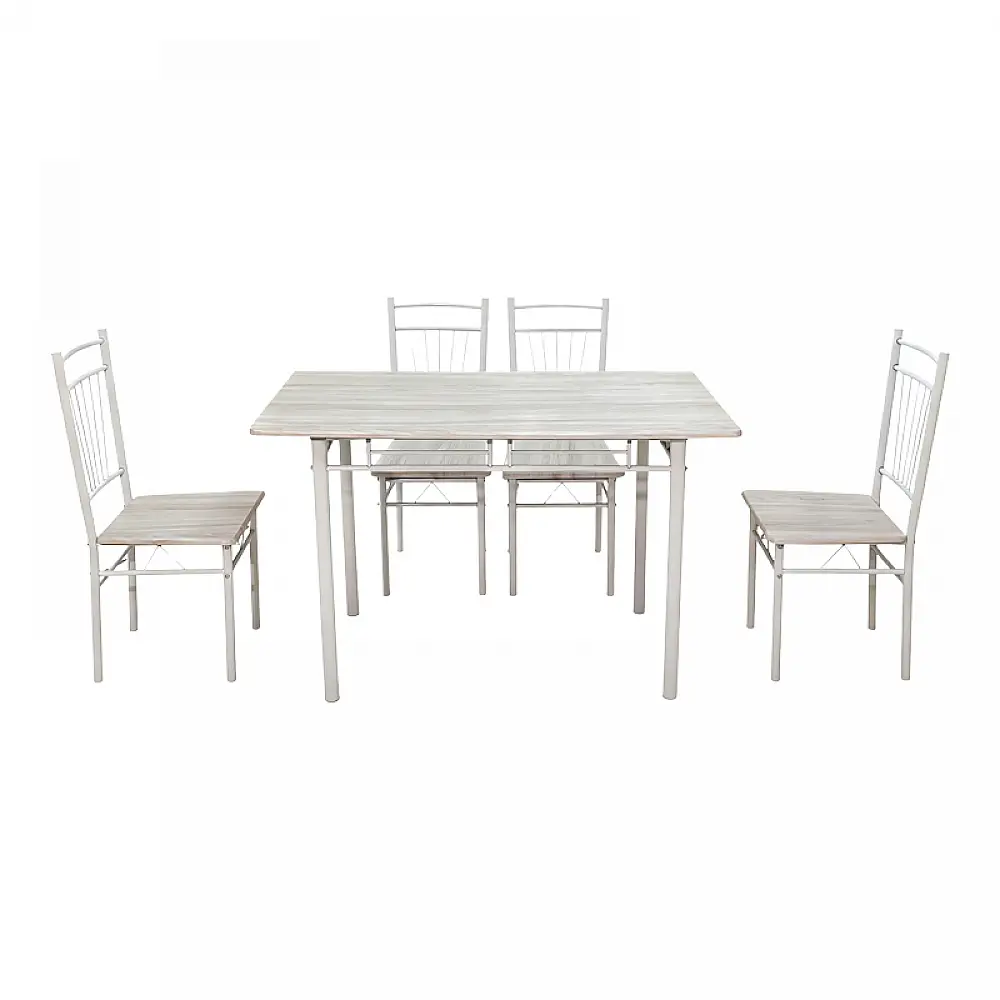 Τραπεζαρία Roza pakoworld σετ 5τμχ mdf sonoma με μεταλλικό λευκό πόδι 110x60x75εκ