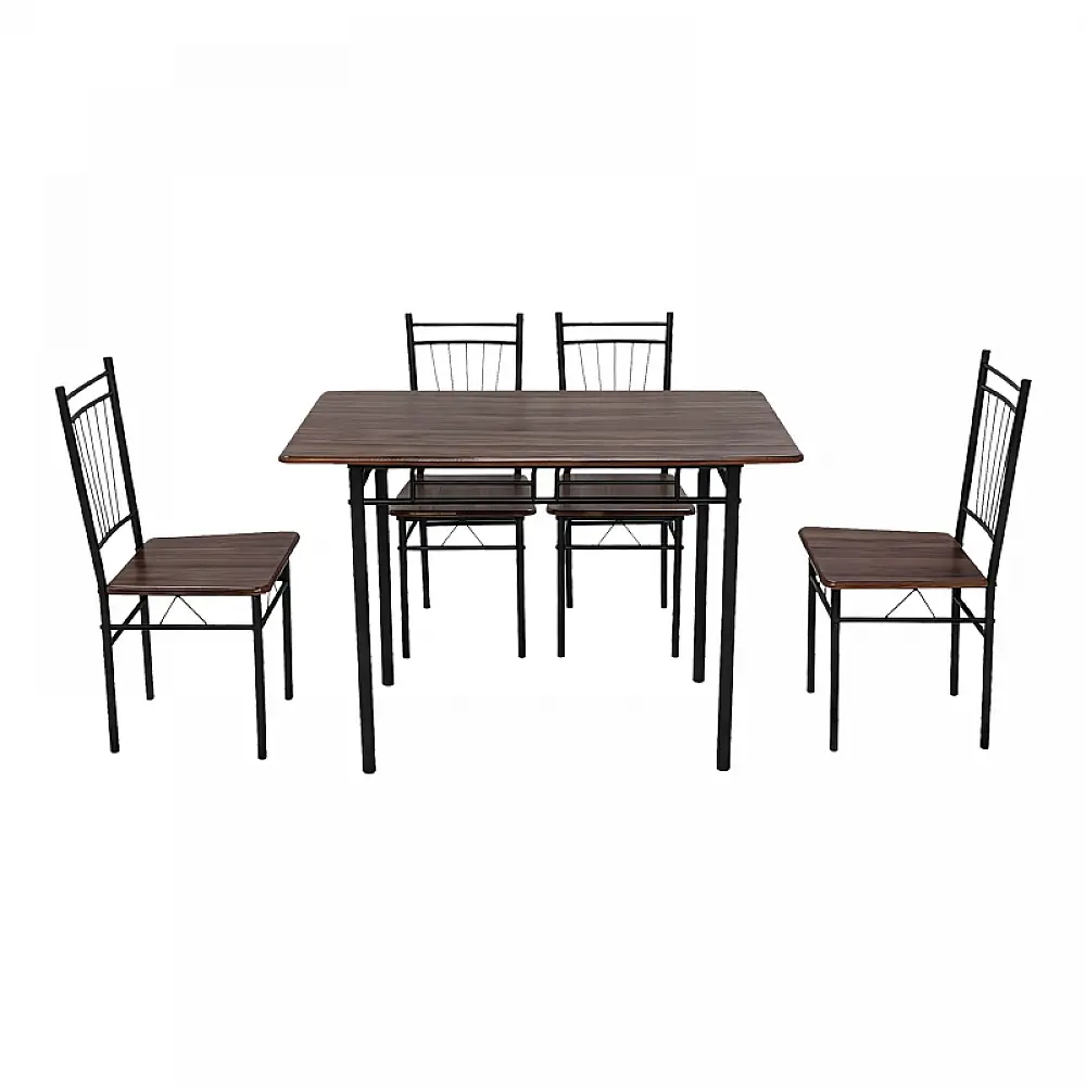 Τραπεζαρία Roza pakoworld σετ 5τμχ mdf καρυδί με μεταλλικό μαύρο πόδι 110x60x75εκ