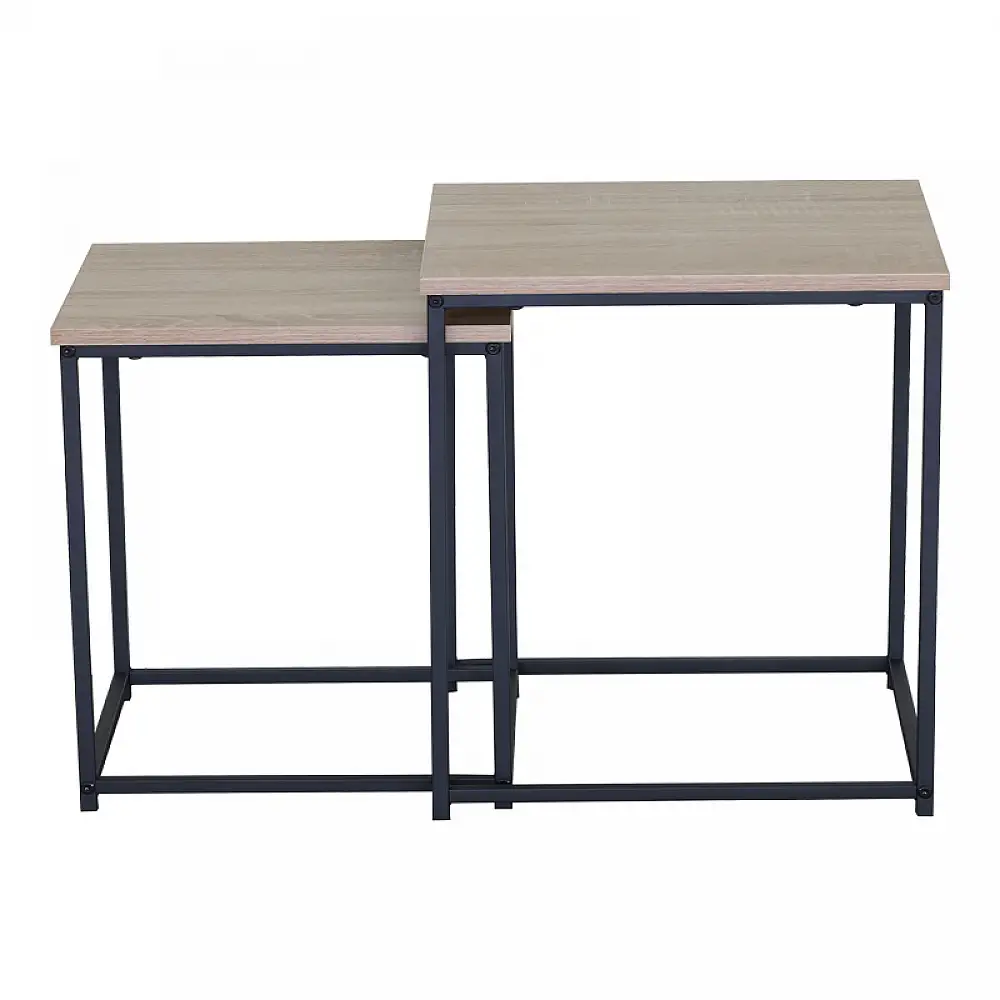 Τραπέζια σαλονιού Masuta pakoworld 2τεμ. mdf μαυρο με εφε μαρμάρου- μαύρο μέταλλο