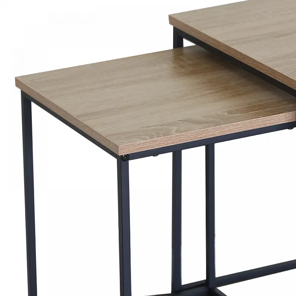 Τραπέζια σαλονιού Masuta pakoworld 2τεμ. mdf μαυρο με εφε μαρμάρου- μαύρο μέταλλο